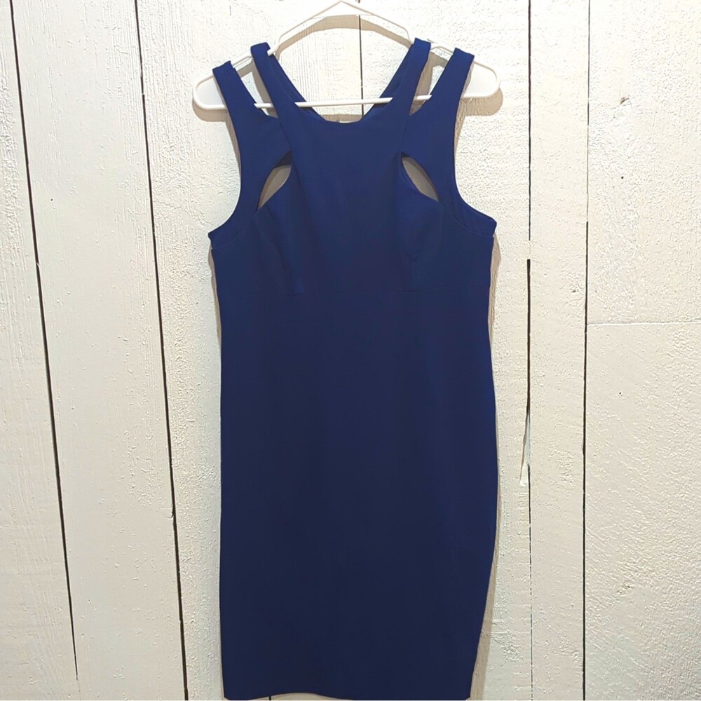 Betsey Johnson Women’s Blue Knit Sheath Dress Neck Cutout Zip Size 10